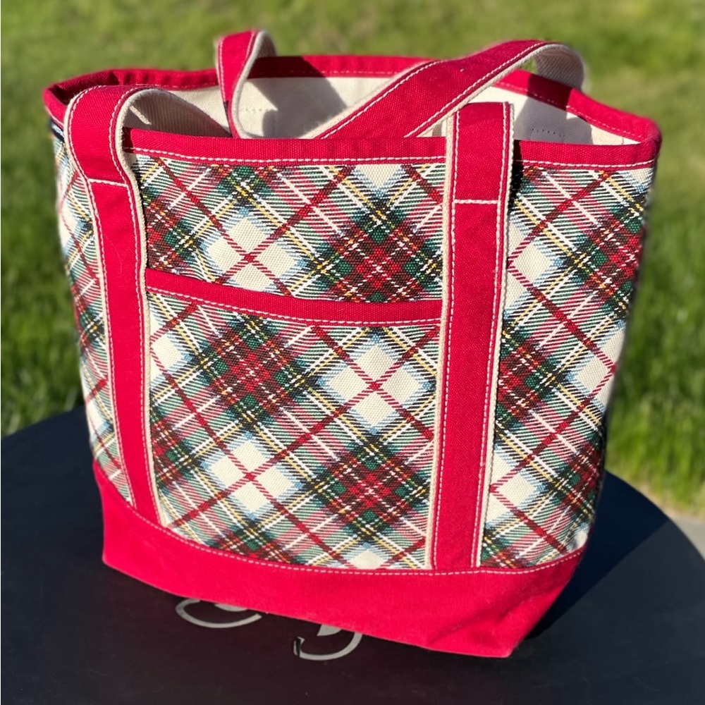 Adorable red, cream, and green Lands End large tote